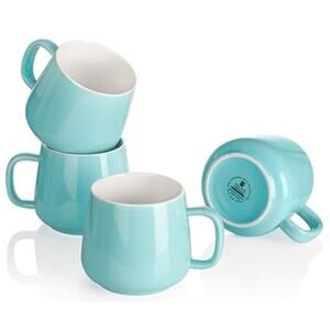 12oz Set of 4 Ceramic Coffee Mug Set- Turquoise